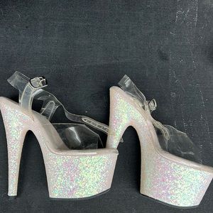 Pleaser premium sexy footwear white iridescent sparkle worn once